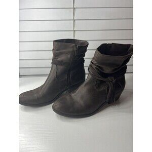 Wear Ever Pimone Brown Leather Decorative Braided Straps Ankle Boots Womens 6 M
